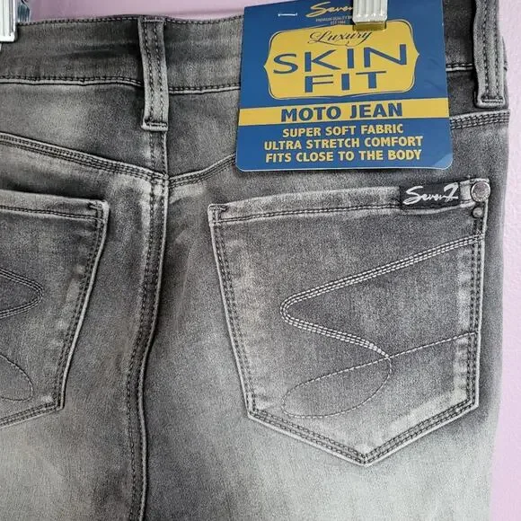 NWT Seven7 Washed Gray Mid Rise Luxury Skin Fit Legging Moto Skinny Jeans - Picture 12 of 16